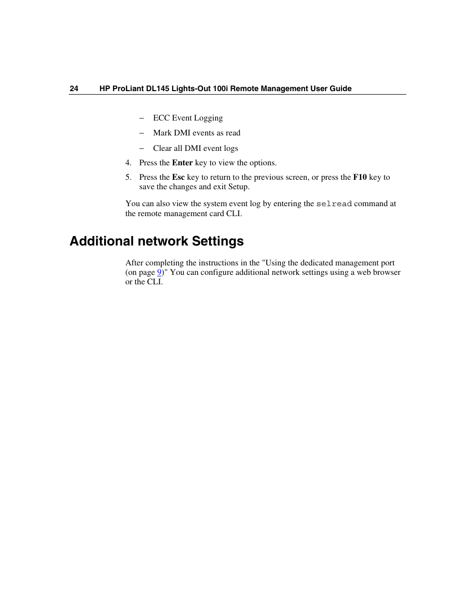 Additional network settings | HP Lights-Out 100 Remote Management User Manual | Page 24 / 36