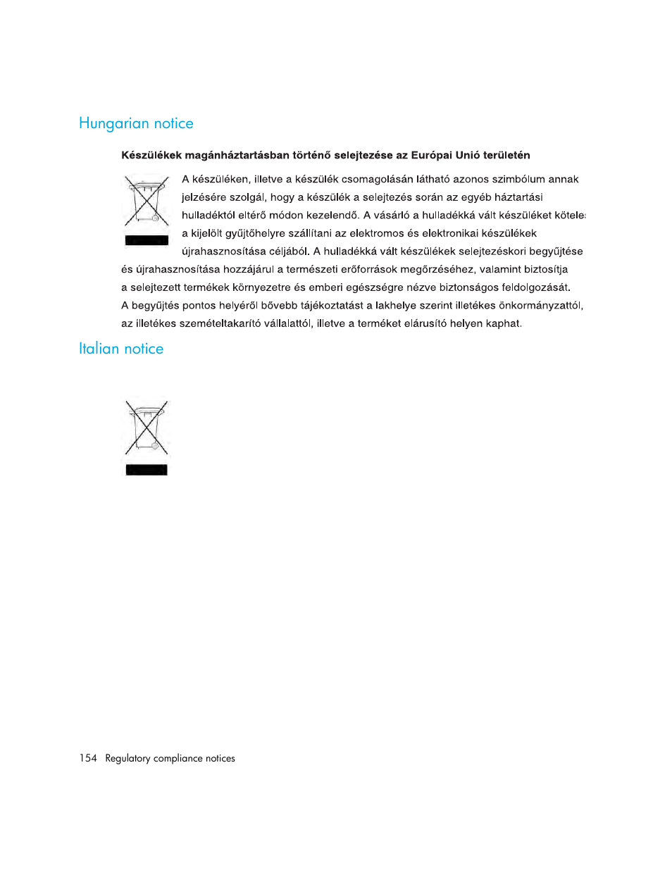 Hungarian notice, Italian notice, Hungarian notice italian notice | HP StorageWorks MSL6000 Tape Library User Manual | Page 154 / 182