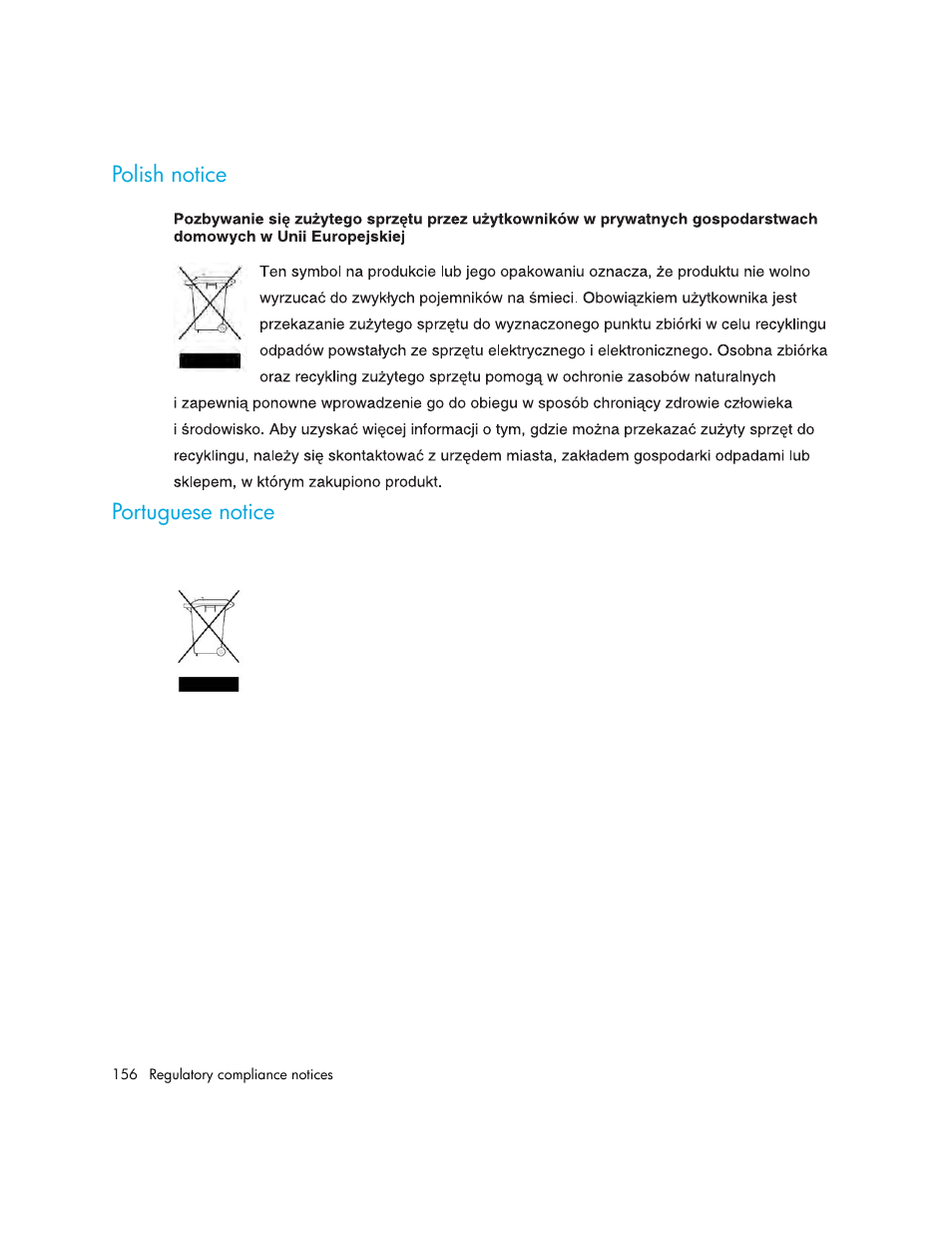 Polish notice, Portuguese notice, Polish notice portuguese notice | HP StorageWorks MSL6000 Tape Library User Manual | Page 156 / 182