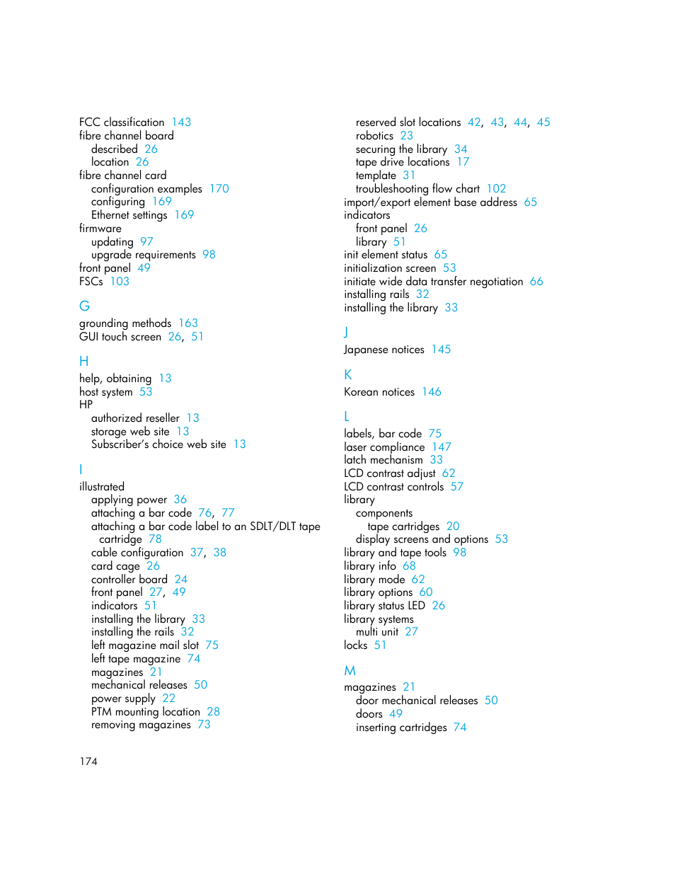 HP StorageWorks MSL6000 Tape Library User Manual | Page 174 / 182