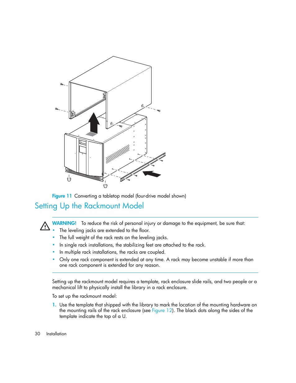 Setting up the rackmount model | HP StorageWorks MSL6000 Tape Library User Manual | Page 30 / 182