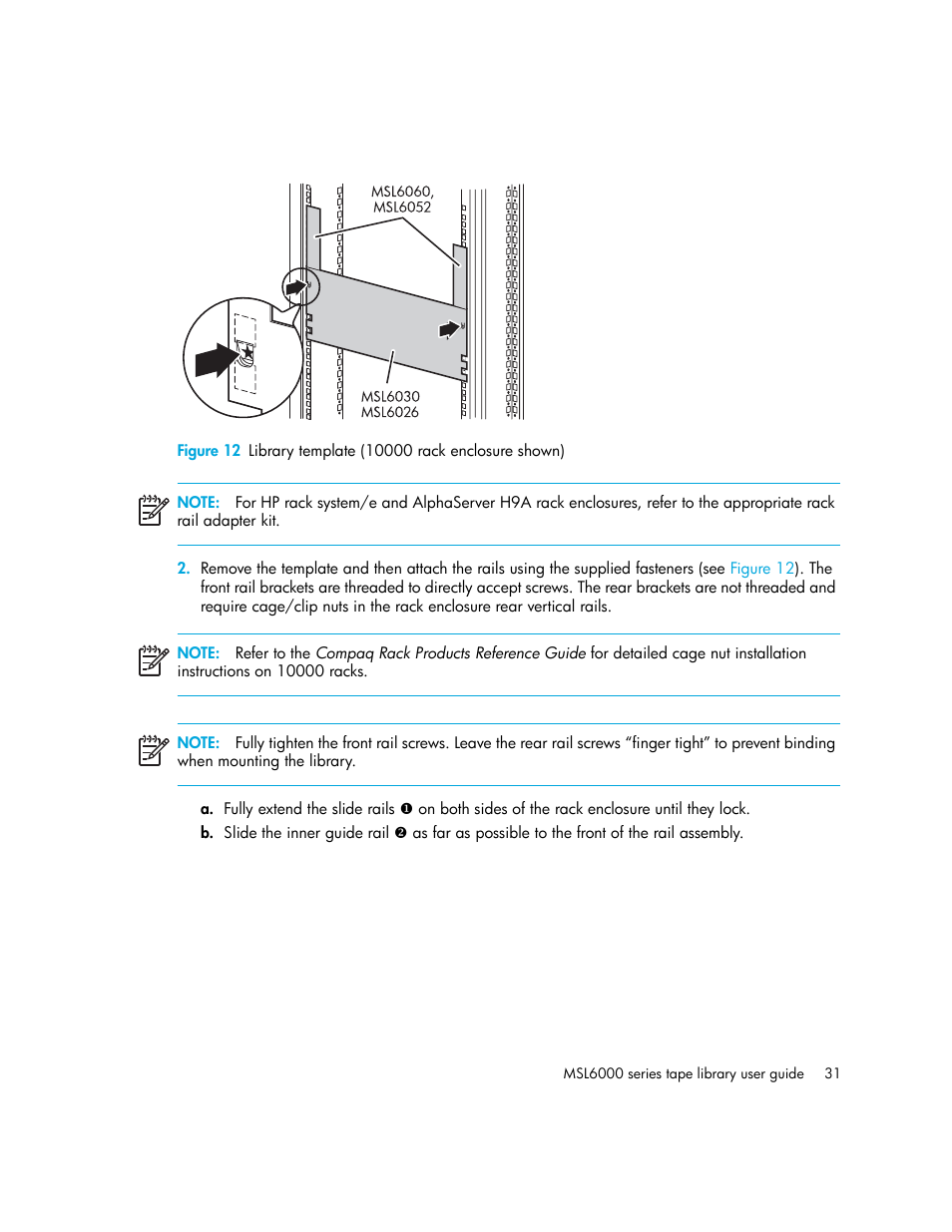 12 library template (10000 rack enclosure shown) | HP StorageWorks MSL6000 Tape Library User Manual | Page 31 / 182