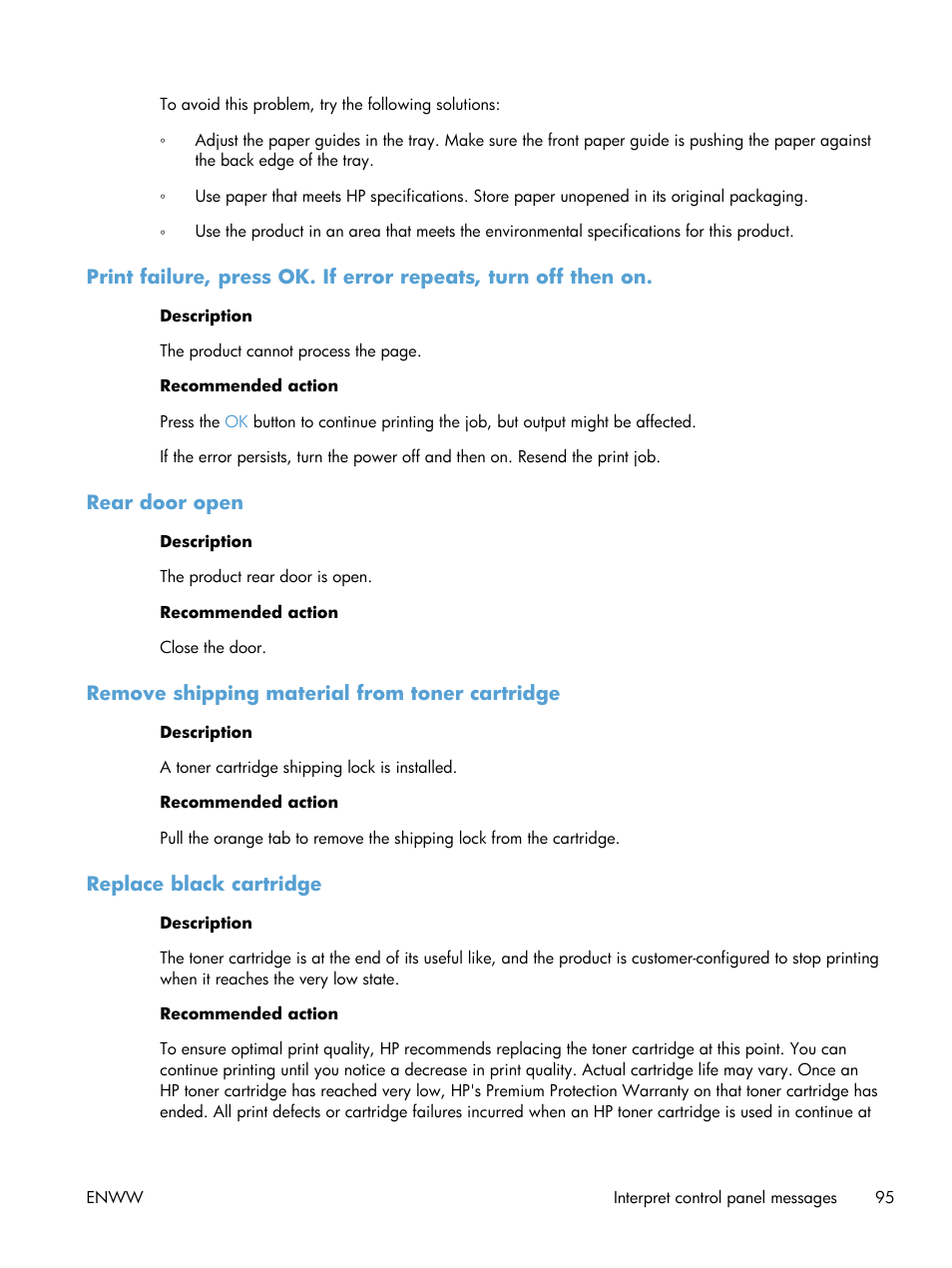 Rear door open, Remove shipping material from toner cartridge, Replace black cartridge | HP LaserJet Pro 400 Printer M401 series User Manual | Page 107 / 148