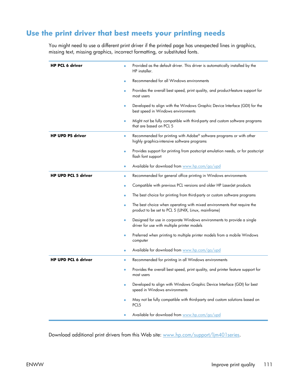 HP LaserJet Pro 400 Printer M401 series User Manual | Page 123 / 148