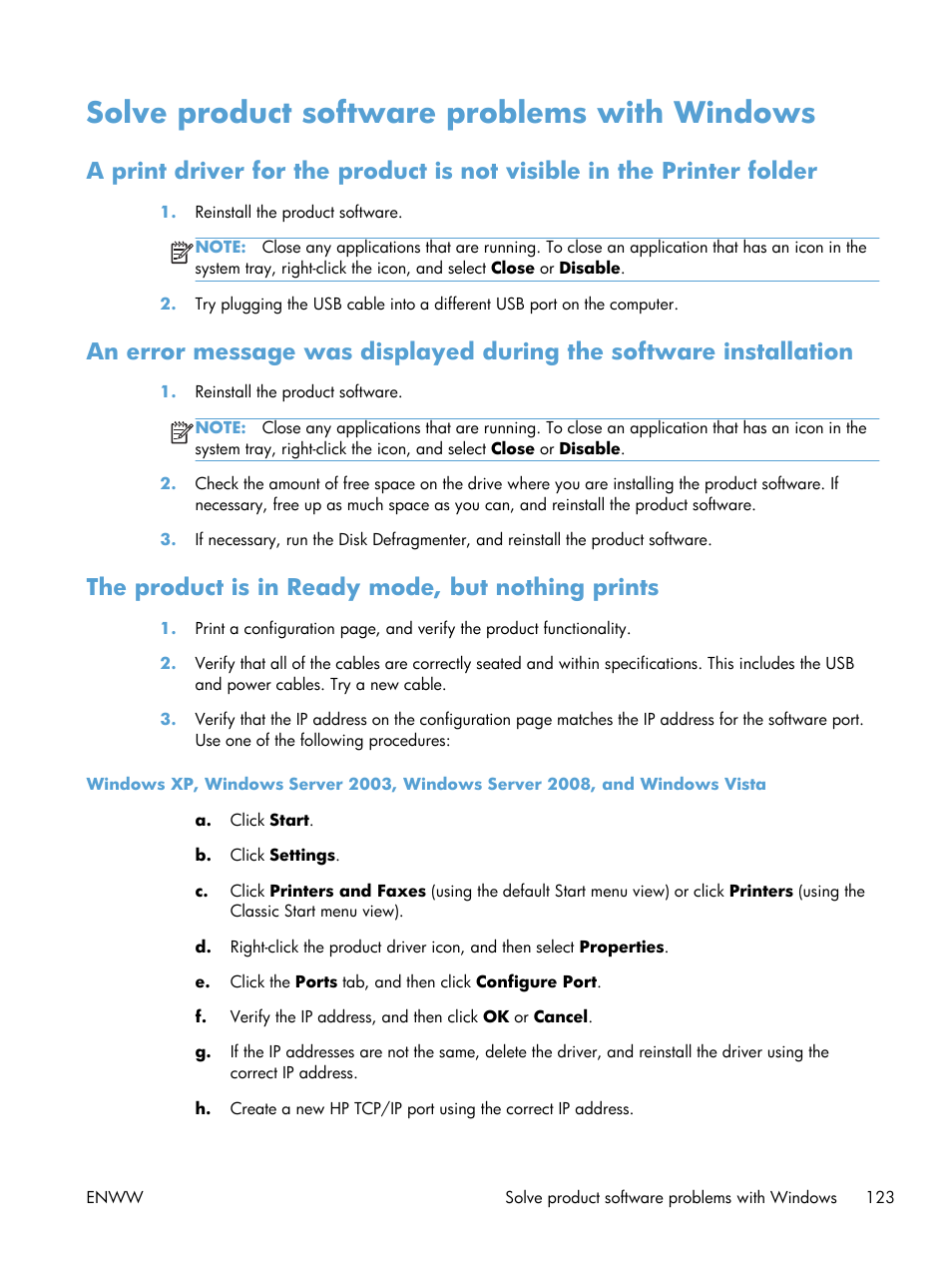 Solve product software problems with windows, The product is in ready mode, but nothing prints | HP LaserJet Pro 400 Printer M401 series User Manual | Page 135 / 148