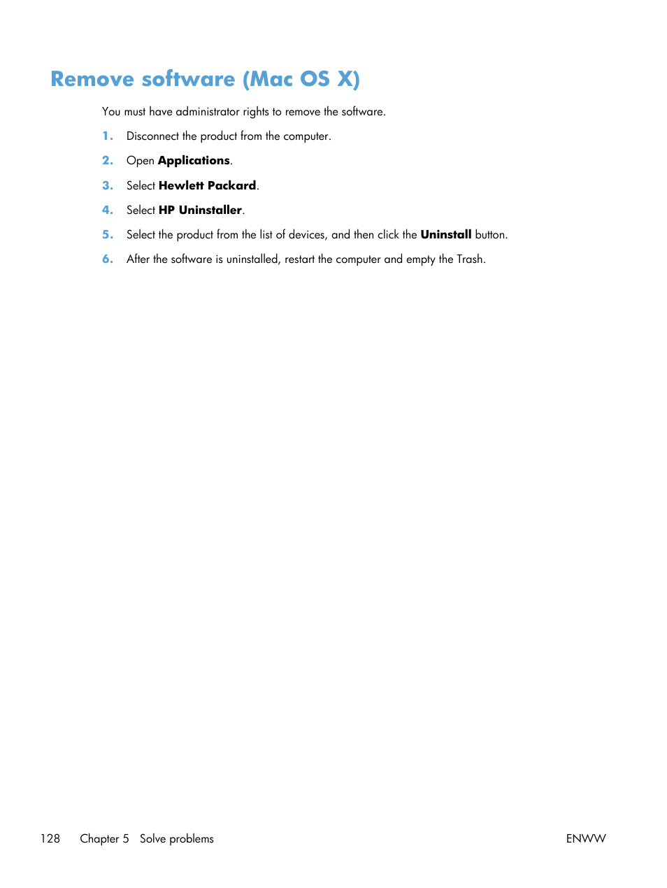 Remove software (mac os x) | HP LaserJet Pro 400 Printer M401 series User Manual | Page 140 / 148