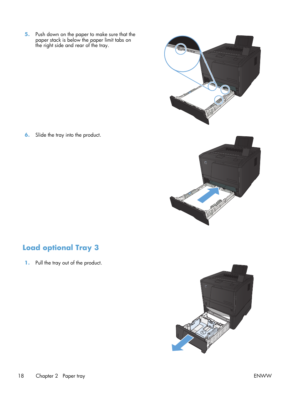 Load optional tray 3 | HP LaserJet Pro 400 Printer M401 series User Manual | Page 30 / 148