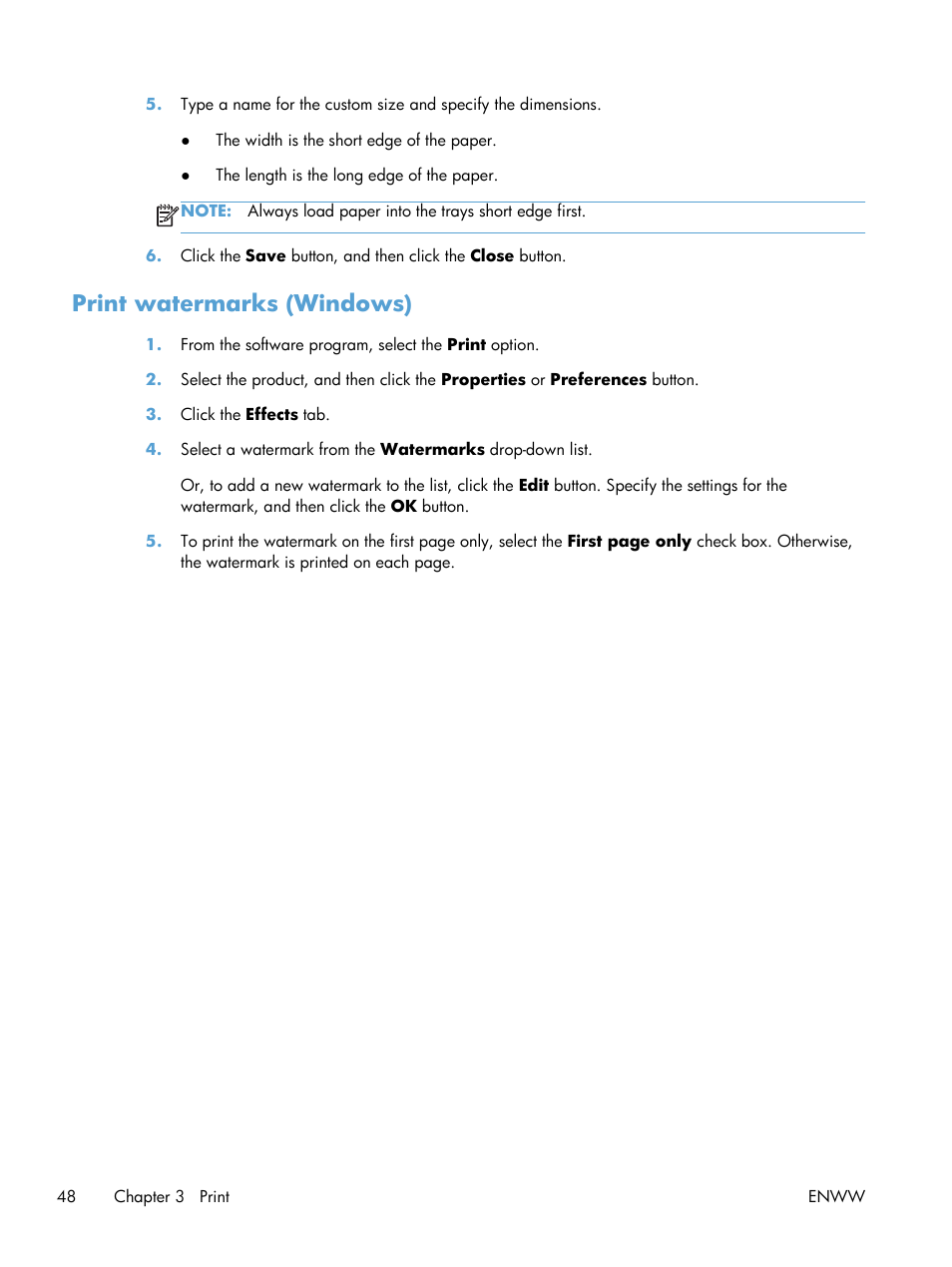 Print watermarks (windows) | HP LaserJet Pro 400 Printer M401 series User Manual | Page 60 / 148