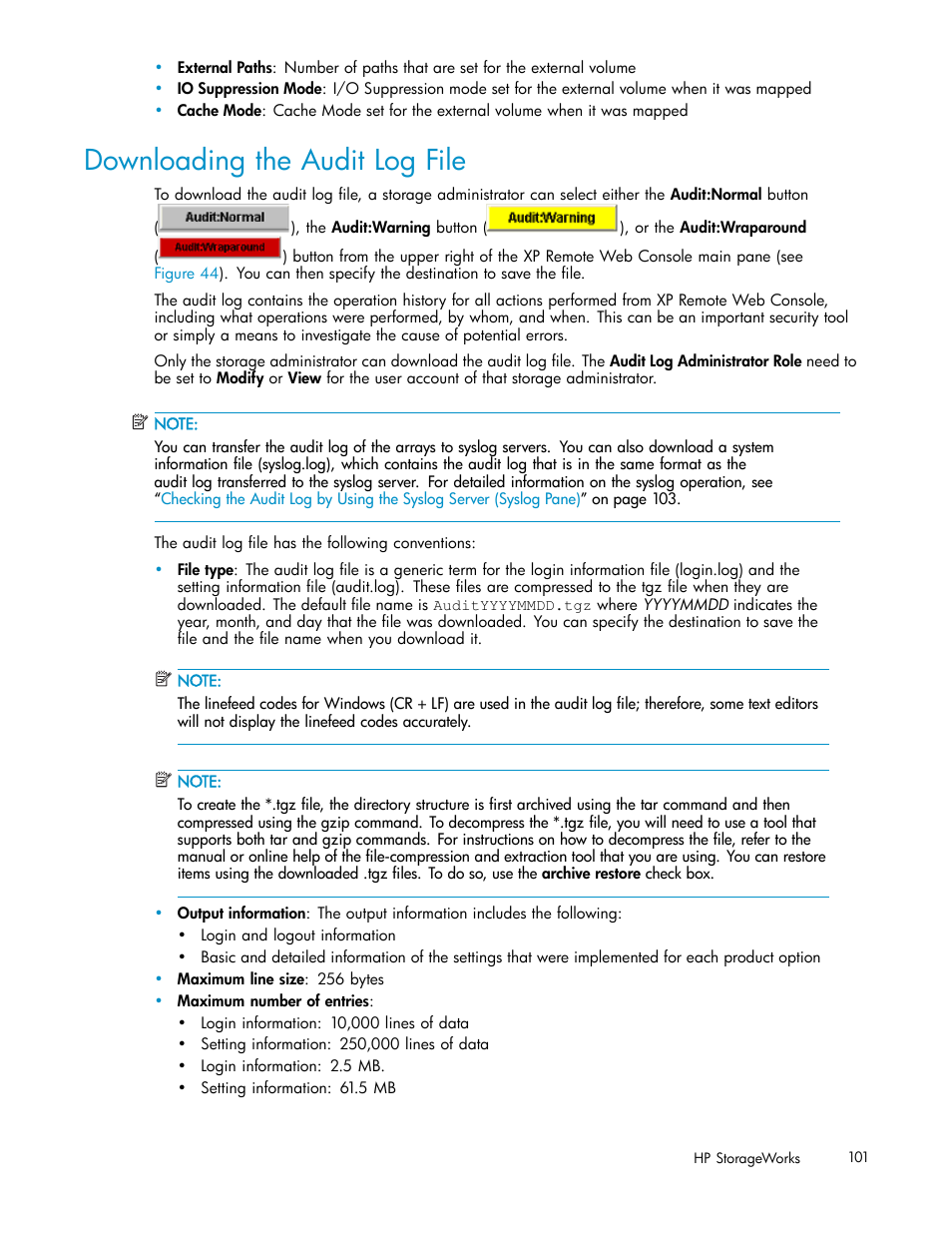 Downloading the audit log file | HP StorageWorks XP10000 Disk Array User Manual | Page 101 / 178
