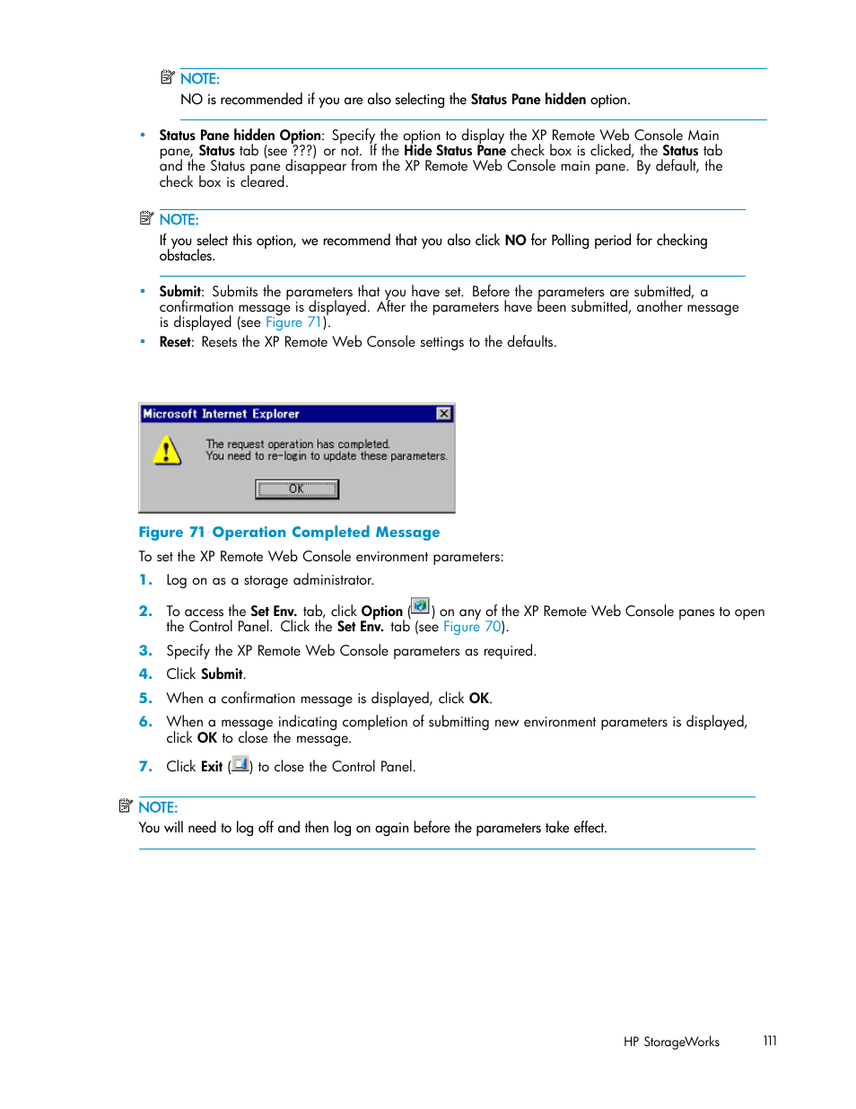 71 operation completed message | HP StorageWorks XP10000 Disk Array User Manual | Page 111 / 178