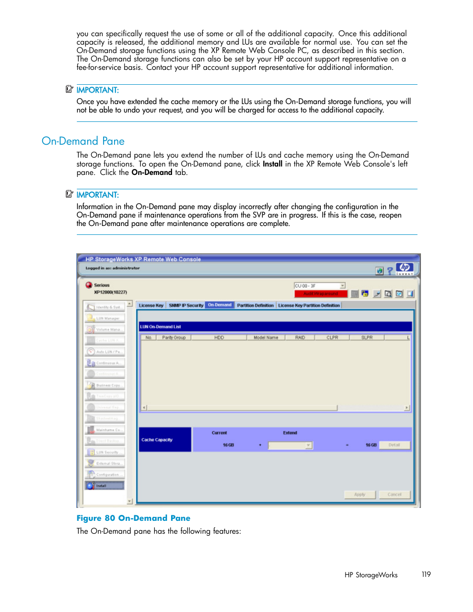 On-demand pane, 80 on-demand pane | HP StorageWorks XP10000 Disk Array User Manual | Page 119 / 178