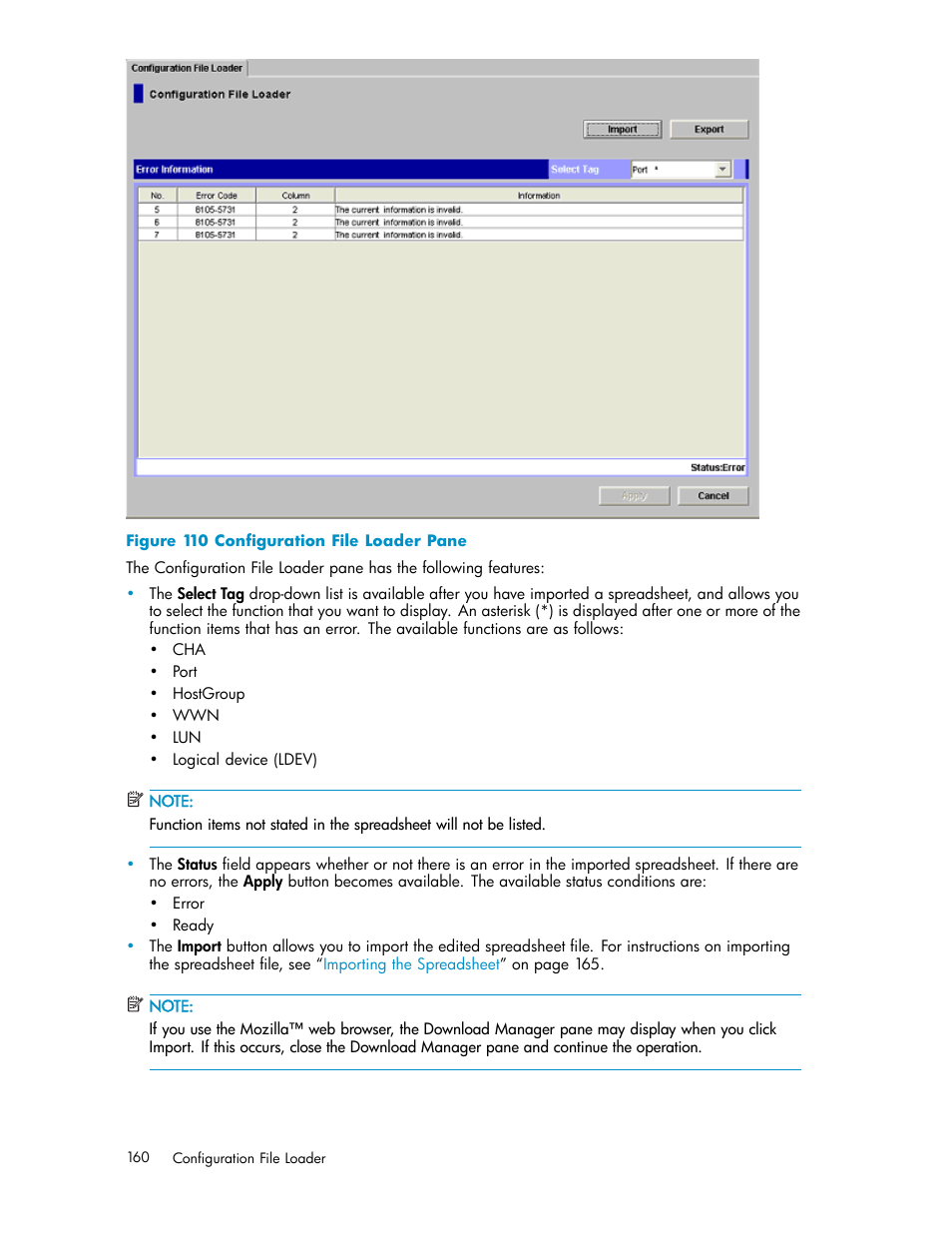 110 conﬁguration file loader pane | HP StorageWorks XP10000 Disk Array User Manual | Page 160 / 178