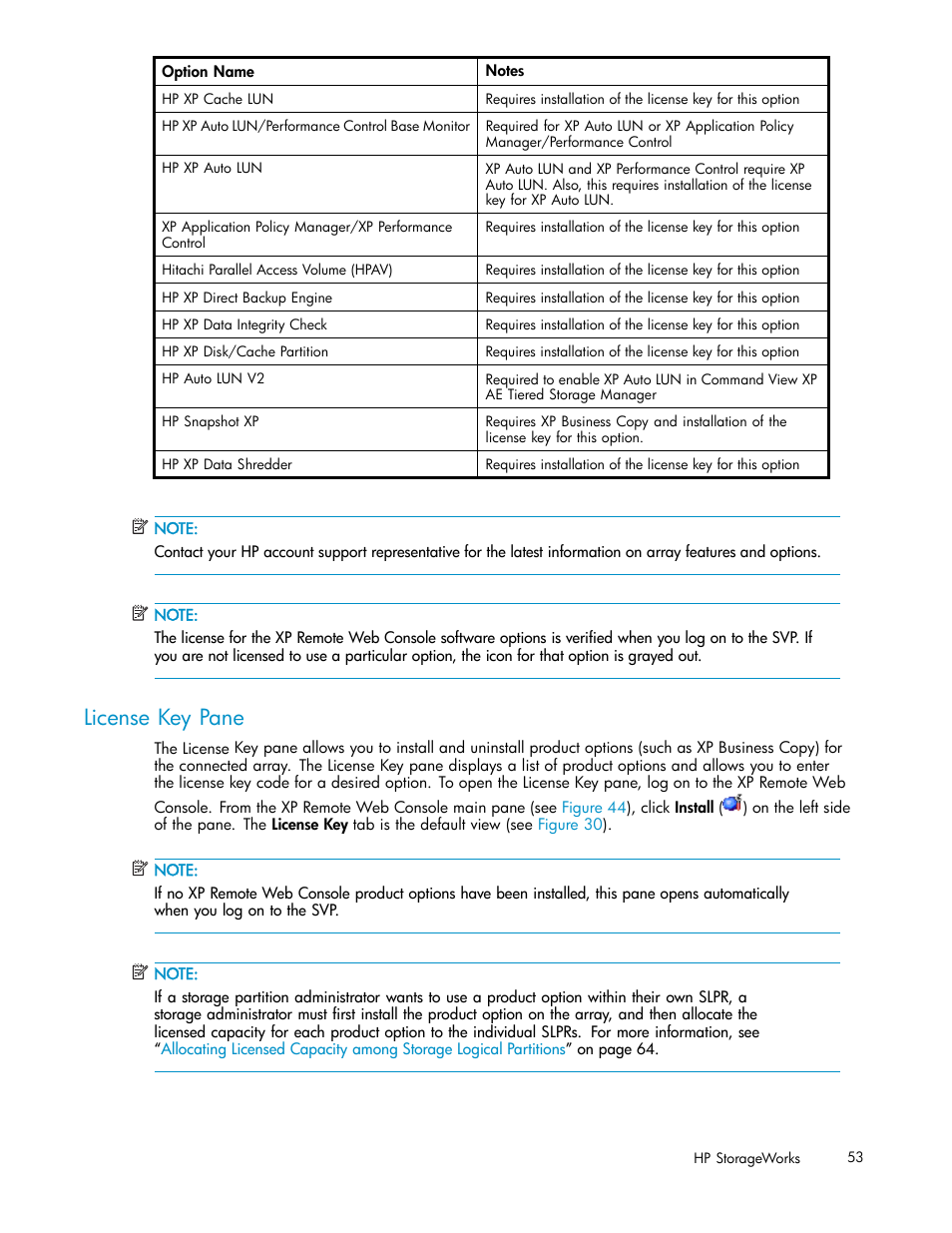 License key pane | HP StorageWorks XP10000 Disk Array User Manual | Page 53 / 178