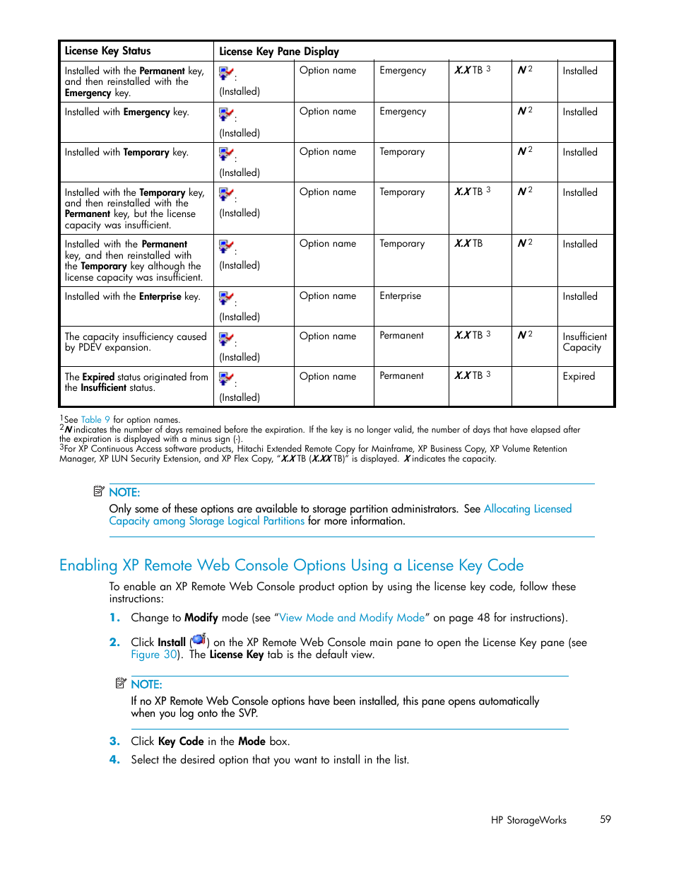 Enabling xp remote web console options u | HP StorageWorks XP10000 Disk Array User Manual | Page 59 / 178