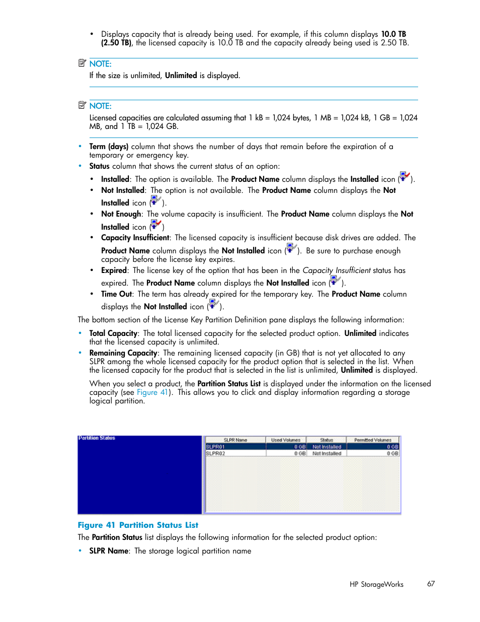 41 partition status list | HP StorageWorks XP10000 Disk Array User Manual | Page 67 / 178