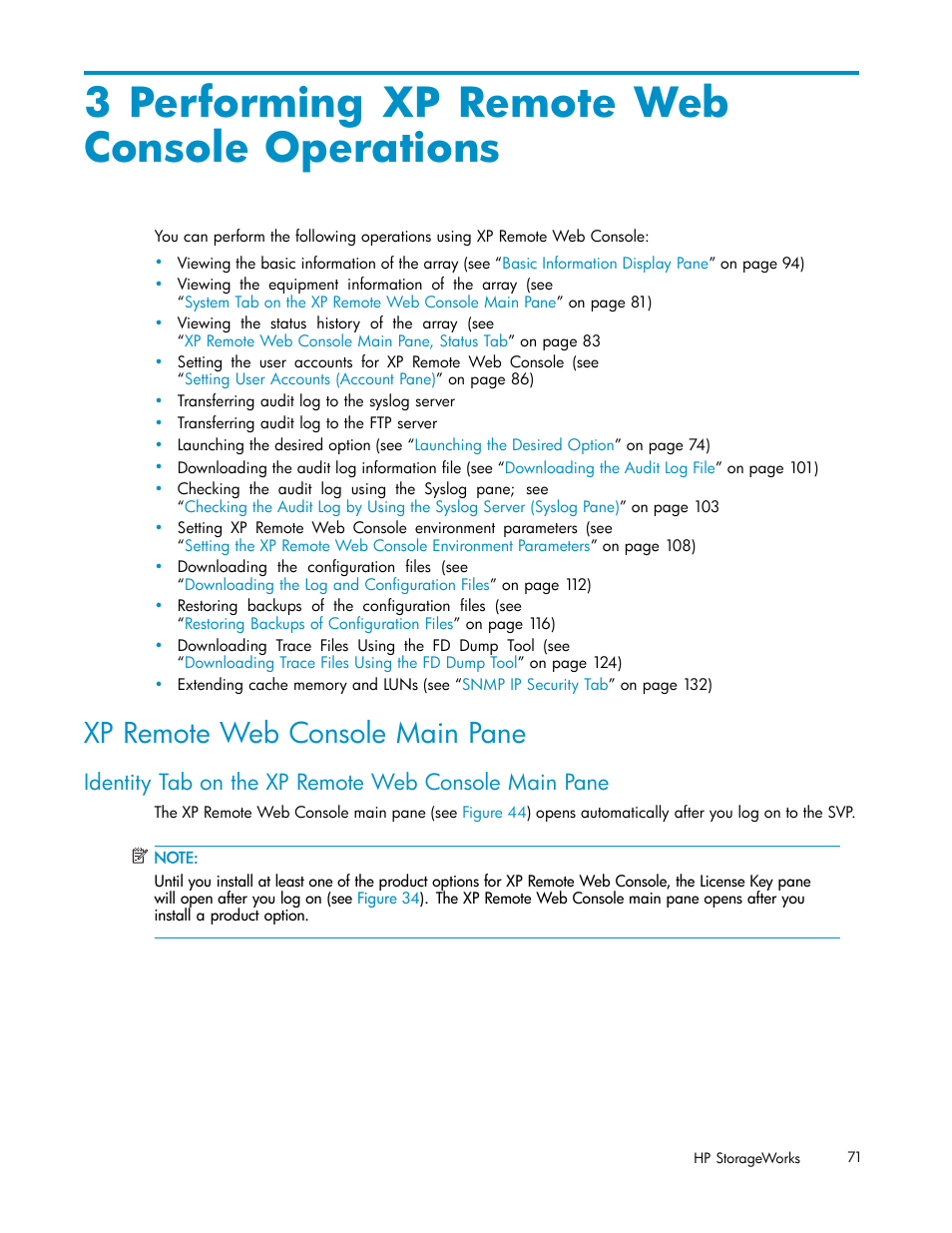 3 performing xp remote web console opera, 3 performing xp remote web console operations, Xp remote web console main pane | HP StorageWorks XP10000 Disk Array User Manual | Page 71 / 178