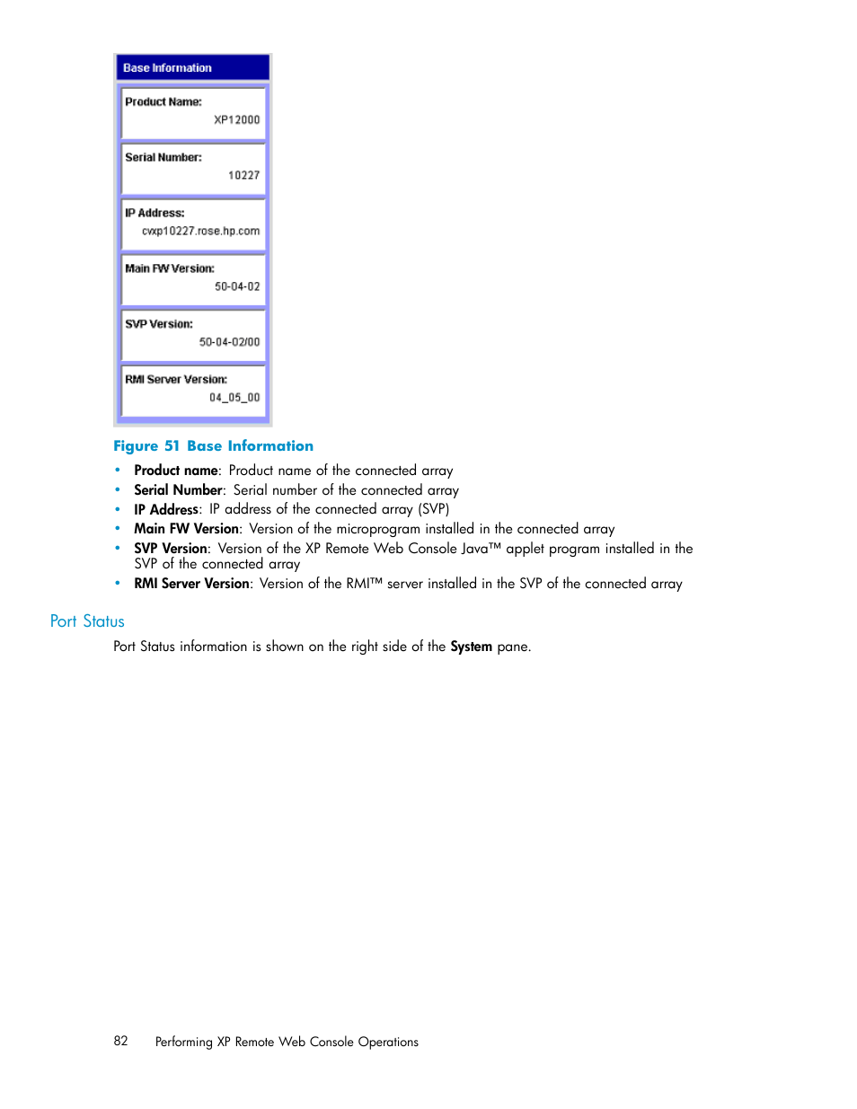 Port status, 51 base information, Figure 51 | HP StorageWorks XP10000 Disk Array User Manual | Page 82 / 178