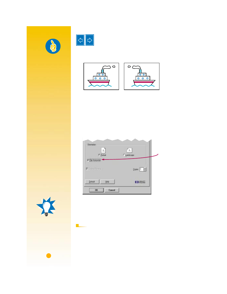 How to flip a document, 1 load the paper in the in drawer, 2 in the hp print settings box, click the features | 3 print your document, Handy hints, Ocument | HP Deskjet 720c Printer User Manual | Page 22 / 66