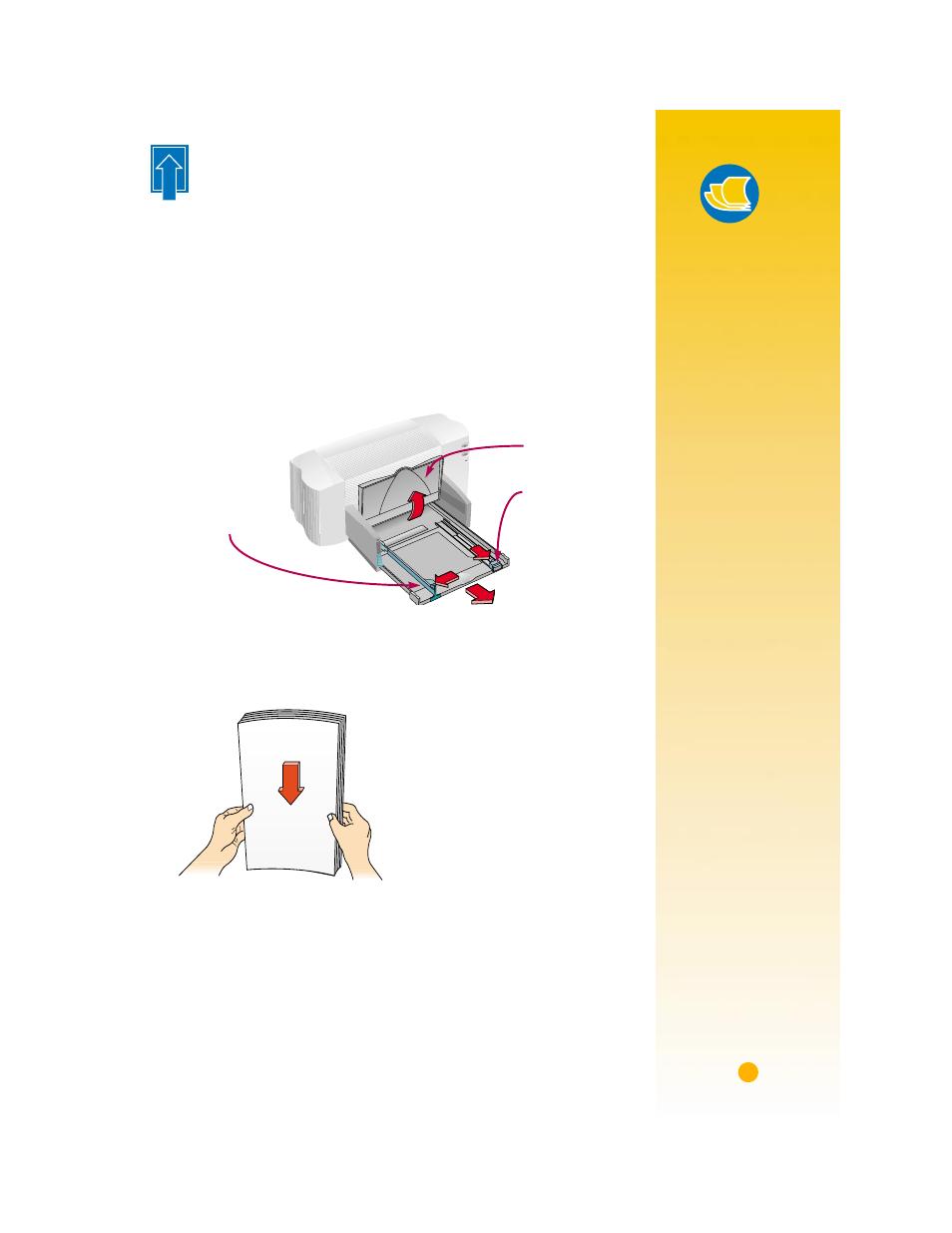 How to put paper in the printer, 1 slide out the green paper-width and paper-length, 2 fan the edges of the paper stack to separate the | Paper pointers | HP Deskjet 720c Printer User Manual | Page 7 / 66