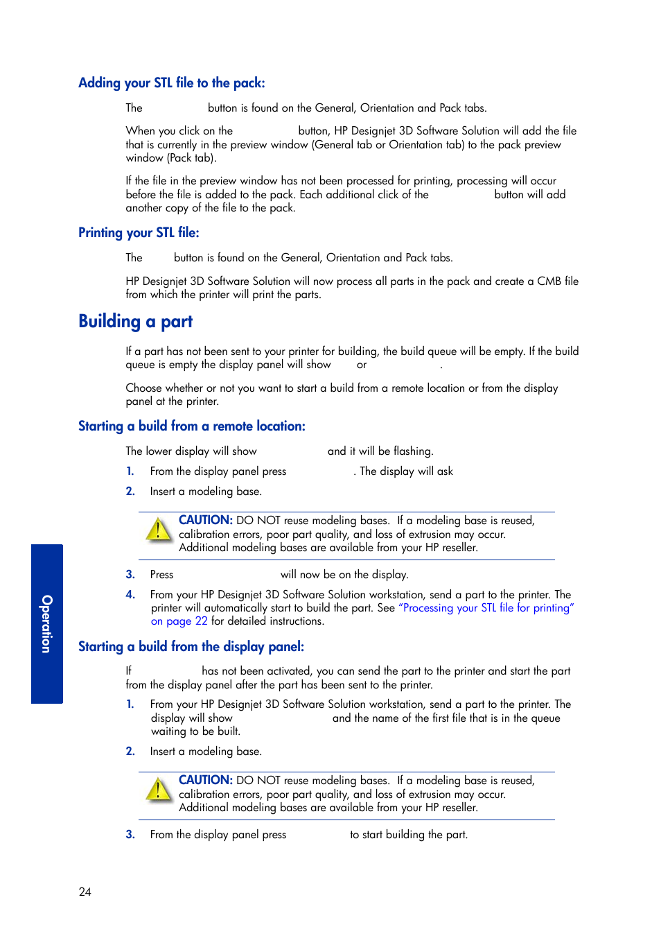 Adding your stl file to the pack, Printing your stl file, Building a part | Starting a build from a remote location, Starting a build from the display panel | HP Designjet 3D Printer series User Manual | Page 28 / 75