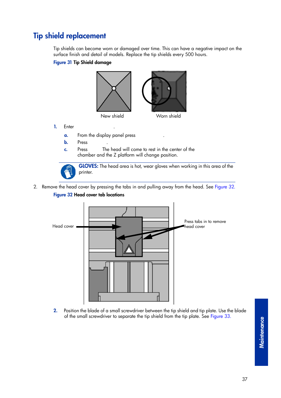 Tip shield replacement, Maintenance | HP Designjet 3D Printer series User Manual | Page 41 / 75