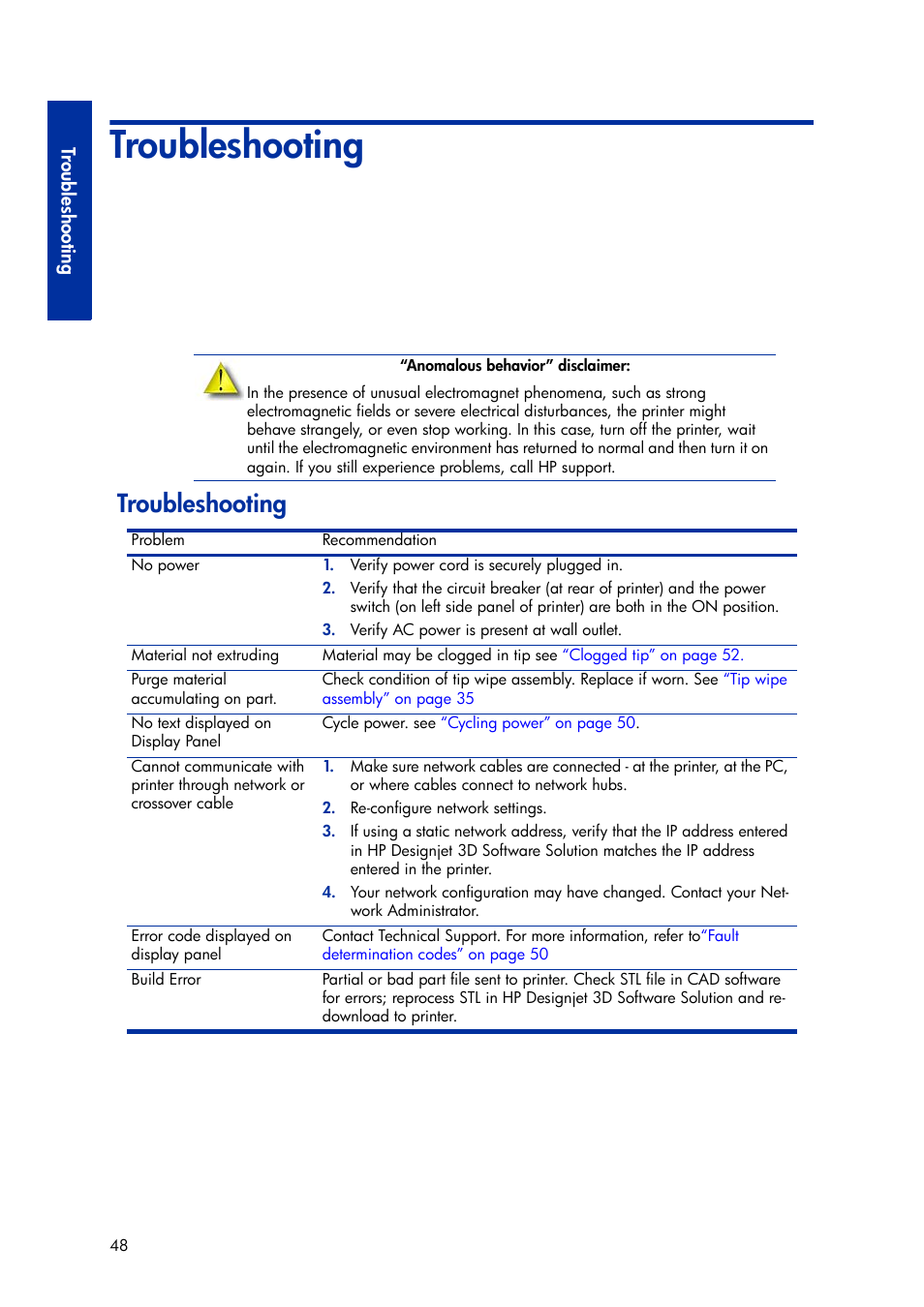 Troubleshooting, 6 troubleshooting | HP Designjet 3D Printer series User Manual | Page 52 / 75