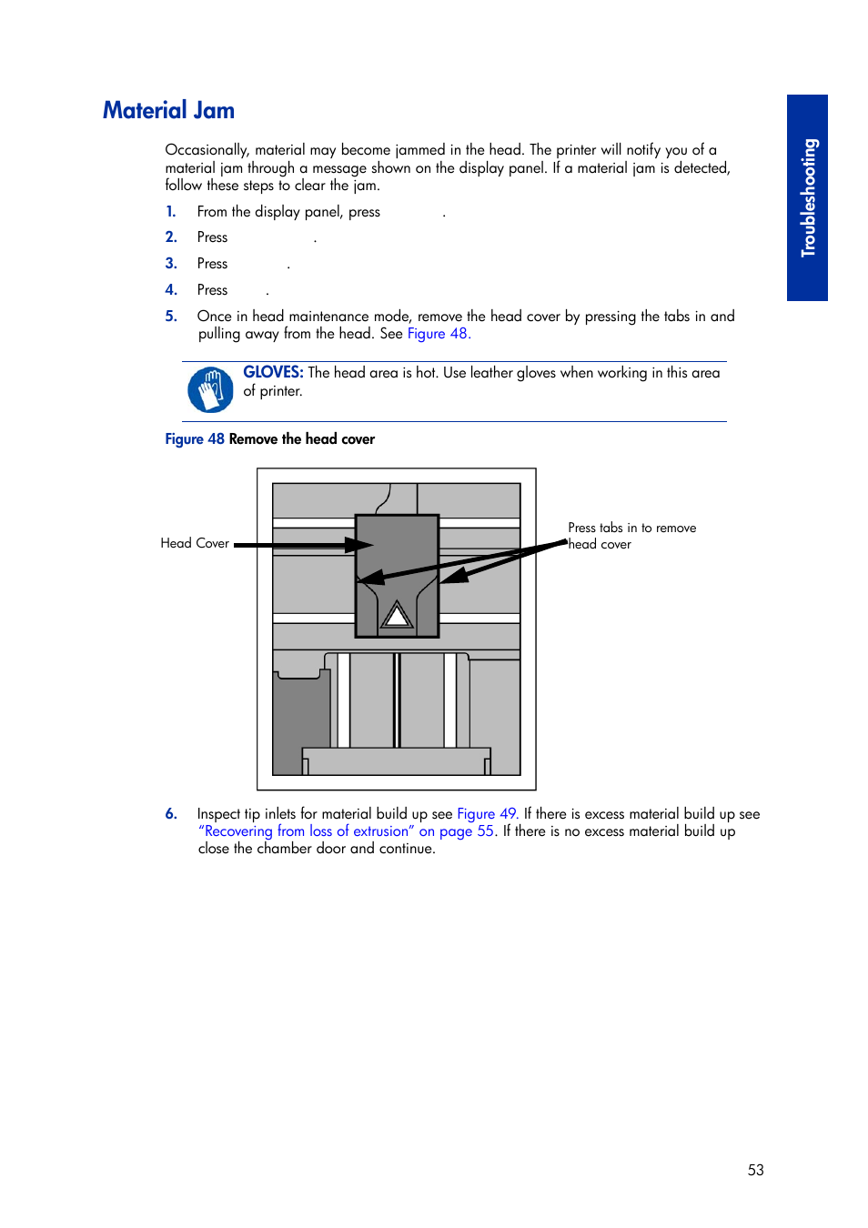 Material jam | HP Designjet 3D Printer series User Manual | Page 57 / 75