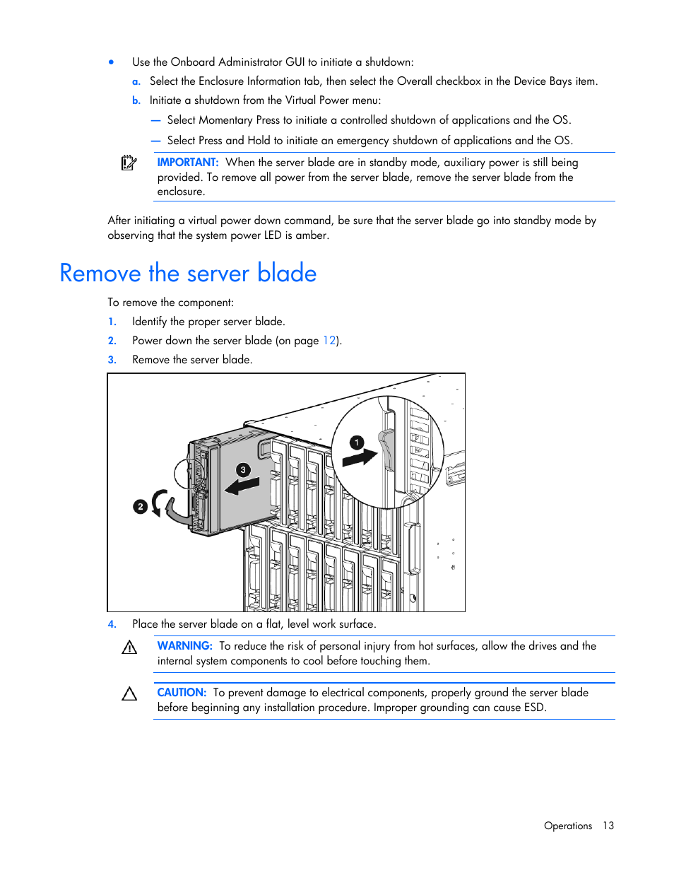 Remove the server blade | HP ProLiant BL465c G6 Server-Blade User Manual | Page 13 / 93