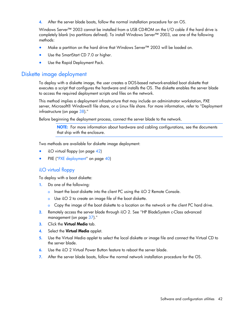 Diskette image deployment | HP ProLiant BL465c G6 Server-Blade User Manual | Page 42 / 93