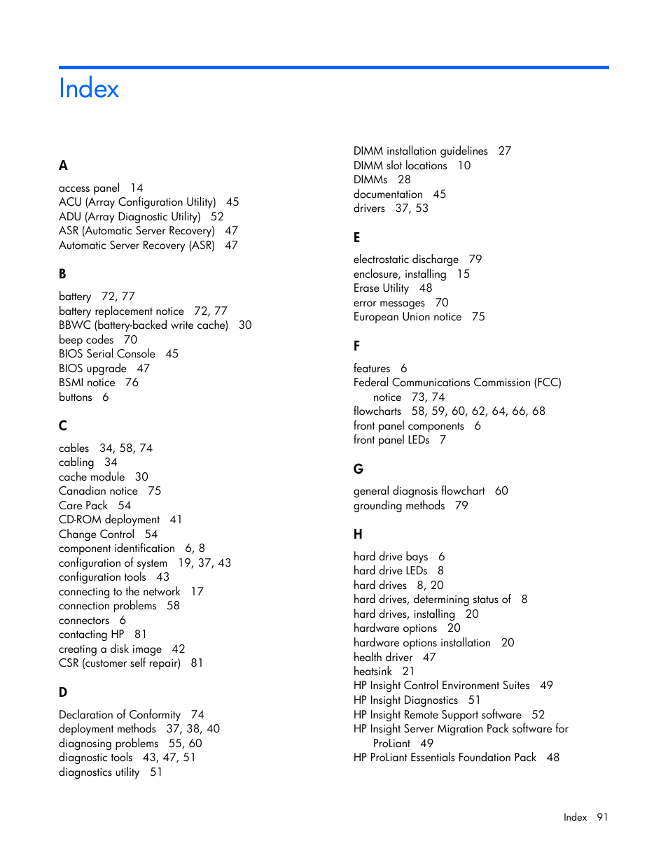 Index | HP ProLiant BL465c G6 Server-Blade User Manual | Page 91 / 93