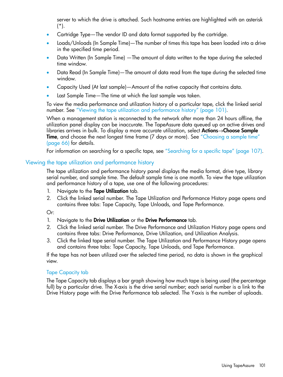 Tape capacity tab | HP Command View for Tape Libraries Software User Manual | Page 101 / 276