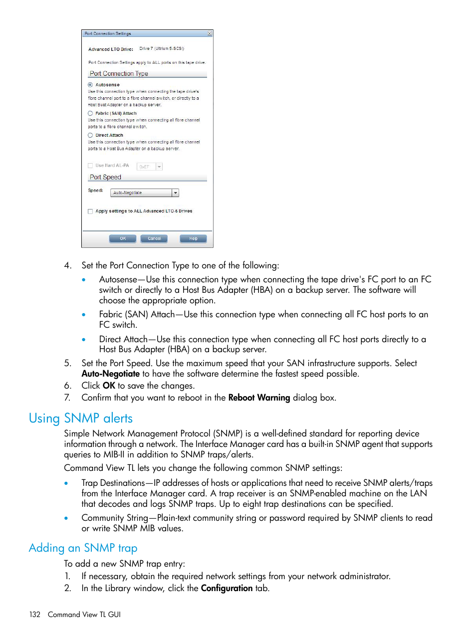 Using snmp alerts, Adding an snmp trap | HP Command View for Tape Libraries Software User Manual | Page 132 / 276