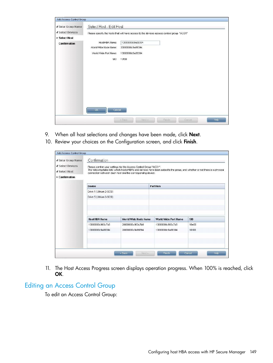Editing an access control group | HP Command View for Tape Libraries Software User Manual | Page 149 / 276