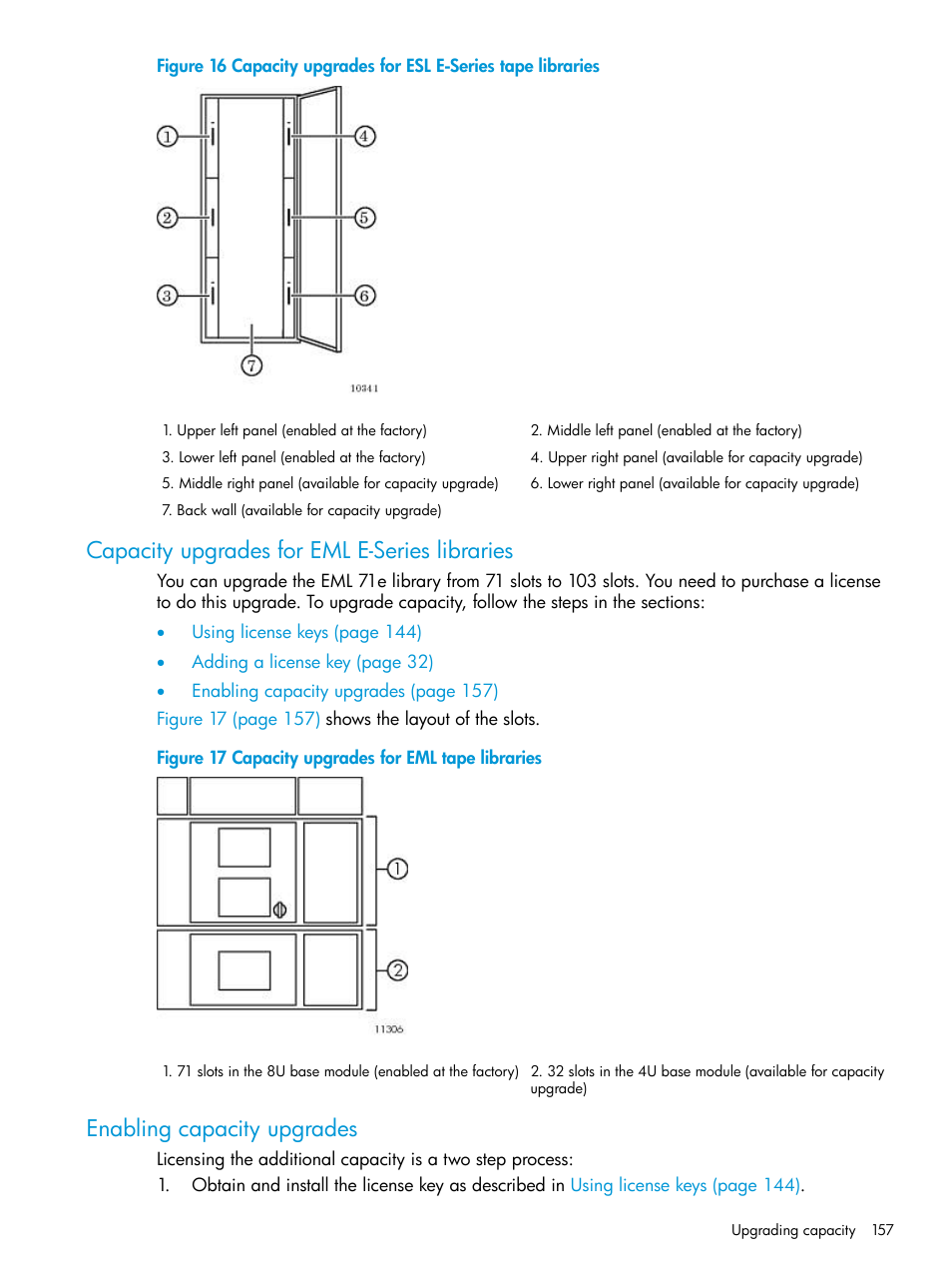 Capacity upgrades for eml e-series libraries, Enabling capacity upgrades | HP Command View for Tape Libraries Software User Manual | Page 157 / 276