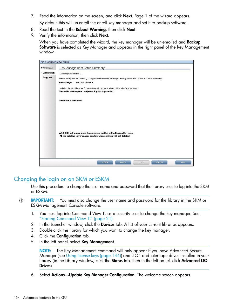 Changing the login on an skm or eskm | HP Command View for Tape Libraries Software User Manual | Page 164 / 276