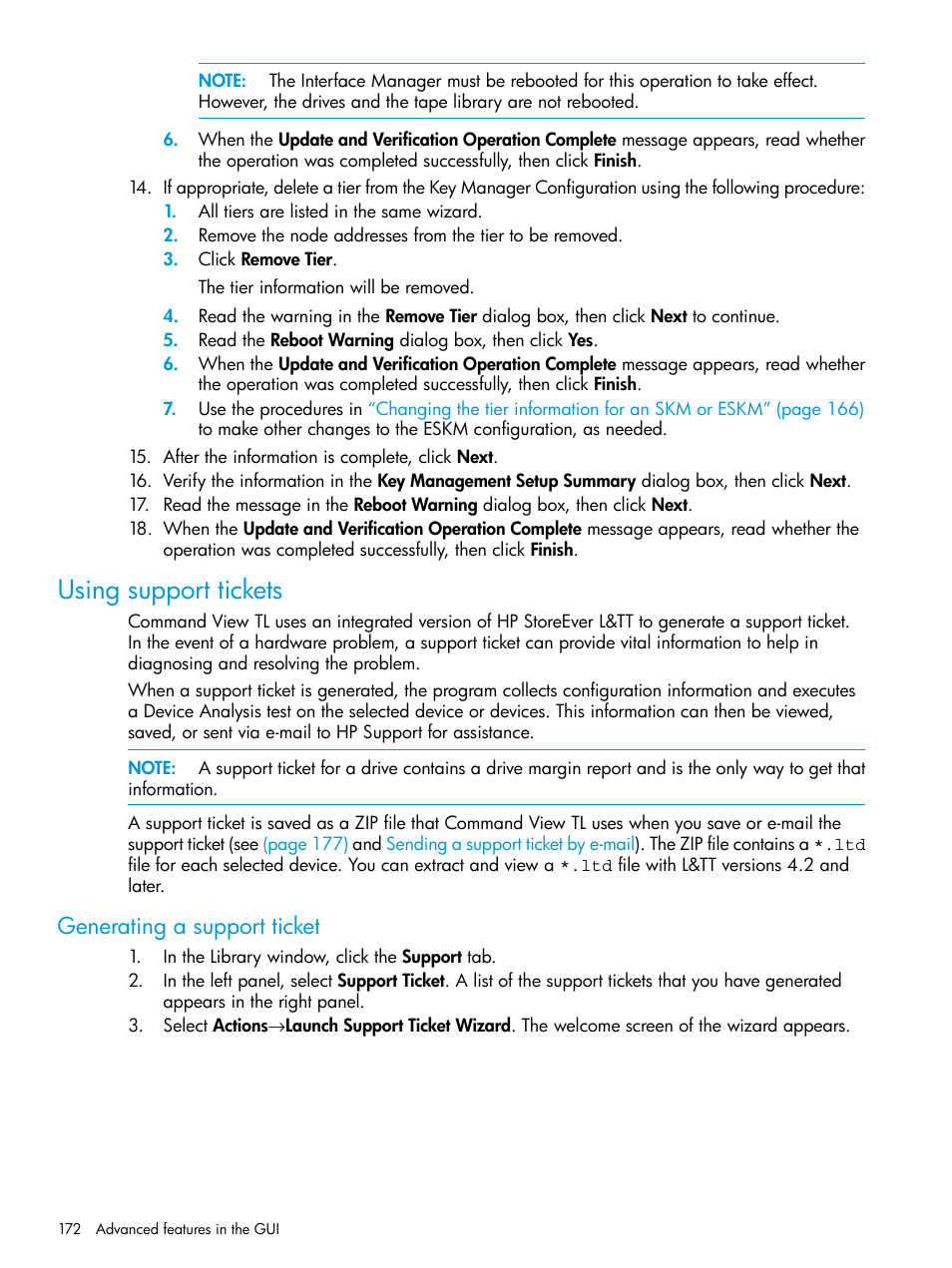 Using support tickets, Generating a support ticket | HP Command View for Tape Libraries Software User Manual | Page 172 / 276