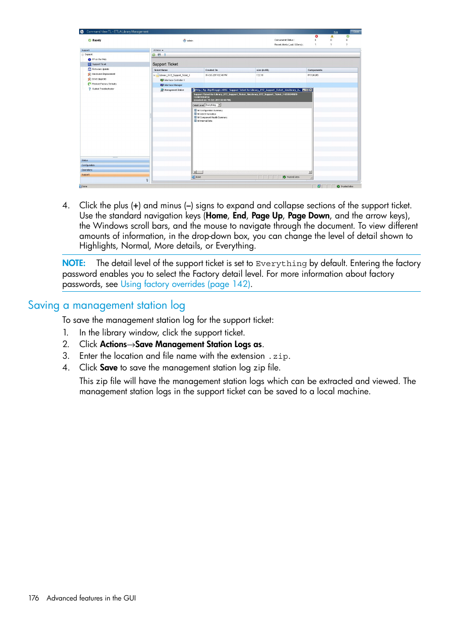 Saving a management station log | HP Command View for Tape Libraries Software User Manual | Page 176 / 276