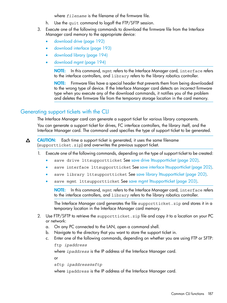 Generating support tickets with the cli | HP Command View for Tape Libraries Software User Manual | Page 187 / 276