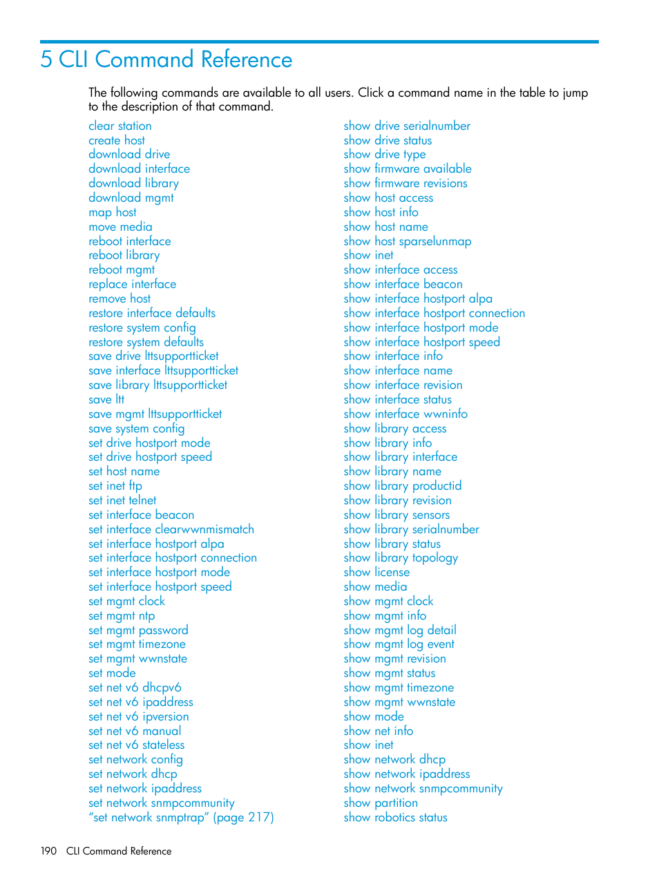 5 cli command reference | HP Command View for Tape Libraries Software User Manual | Page 190 / 276