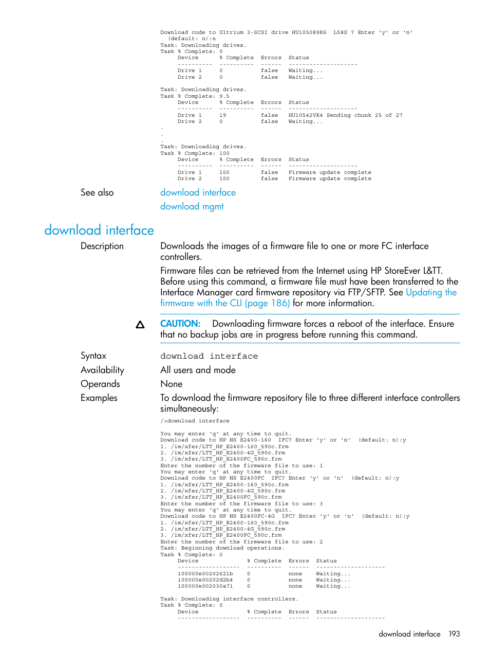 Download interface | HP Command View for Tape Libraries Software User Manual | Page 193 / 276