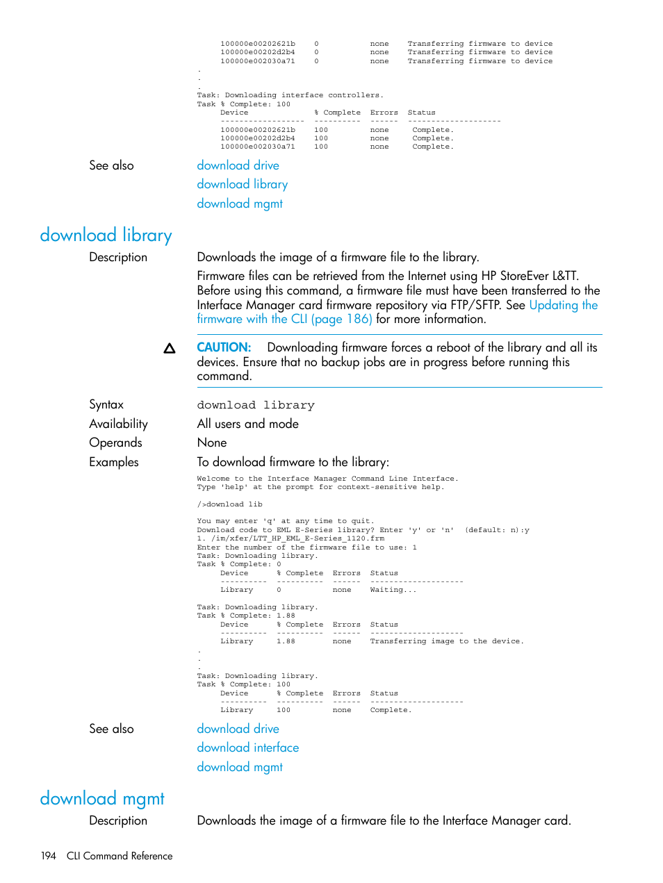 Download library, Download mgmt, Download library download mgmt | HP Command View for Tape Libraries Software User Manual | Page 194 / 276