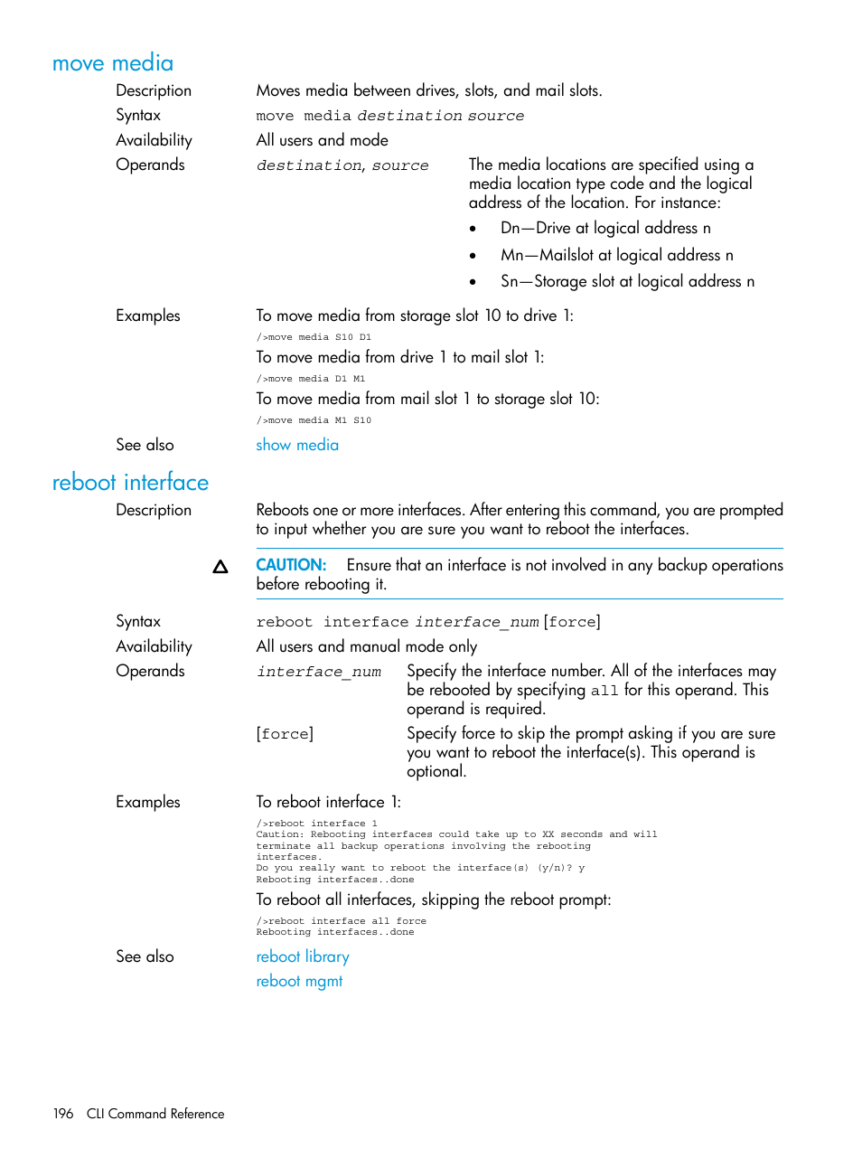 Move media, Reboot interface, Move media reboot interface | HP Command View for Tape Libraries Software User Manual | Page 196 / 276