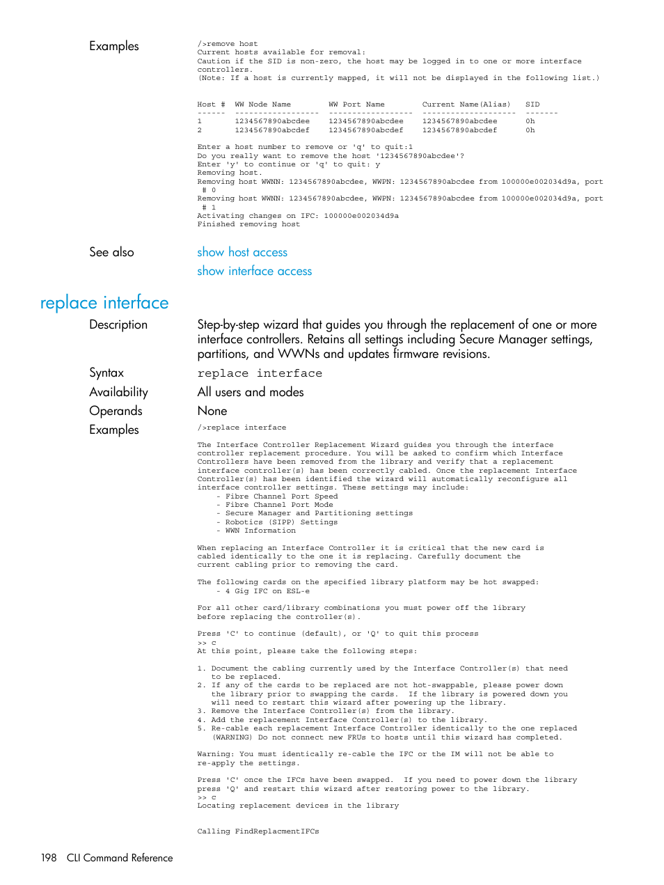 Replace interface | HP Command View for Tape Libraries Software User Manual | Page 198 / 276