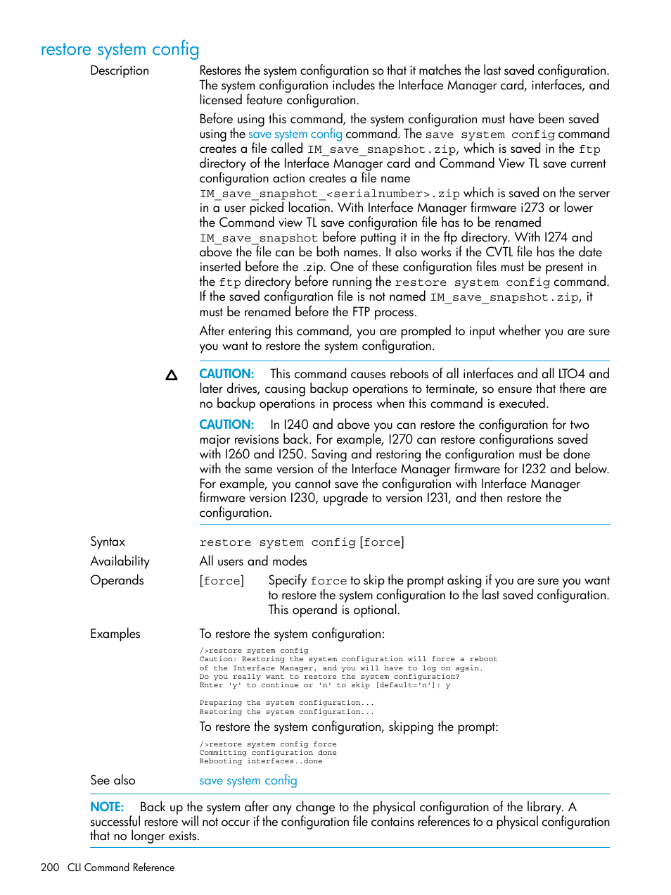 Restore system config | HP Command View for Tape Libraries Software User Manual | Page 200 / 276