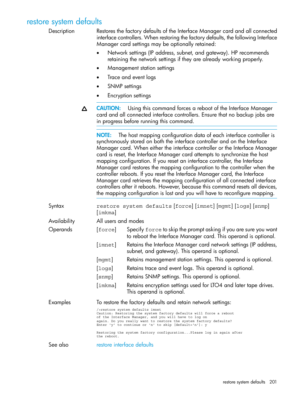 Restore system defaults | HP Command View for Tape Libraries Software User Manual | Page 201 / 276