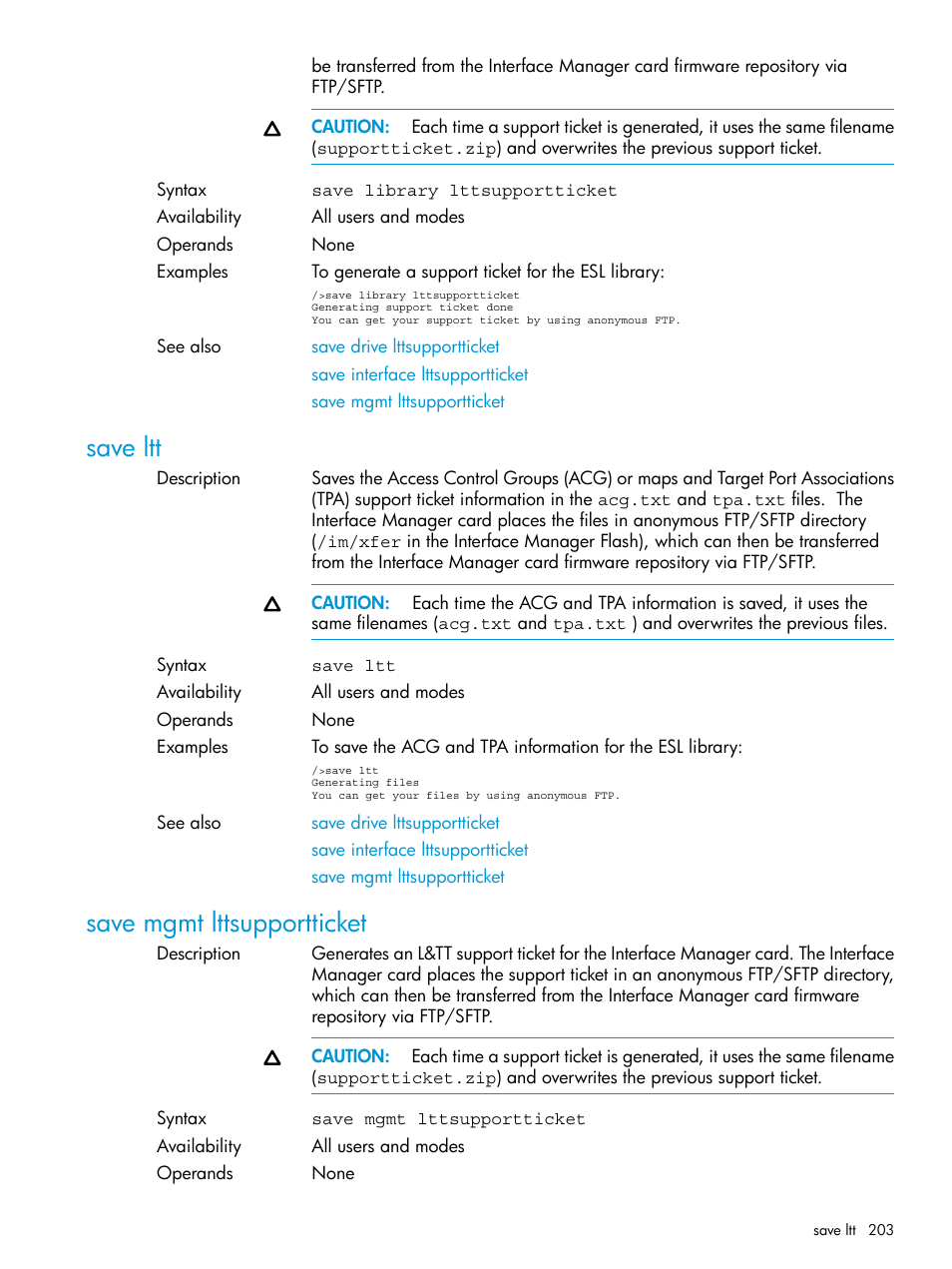 Save ltt, Save mgmt lttsupportticket, Save ltt save mgmt lttsupportticket | HP Command View for Tape Libraries Software User Manual | Page 203 / 276