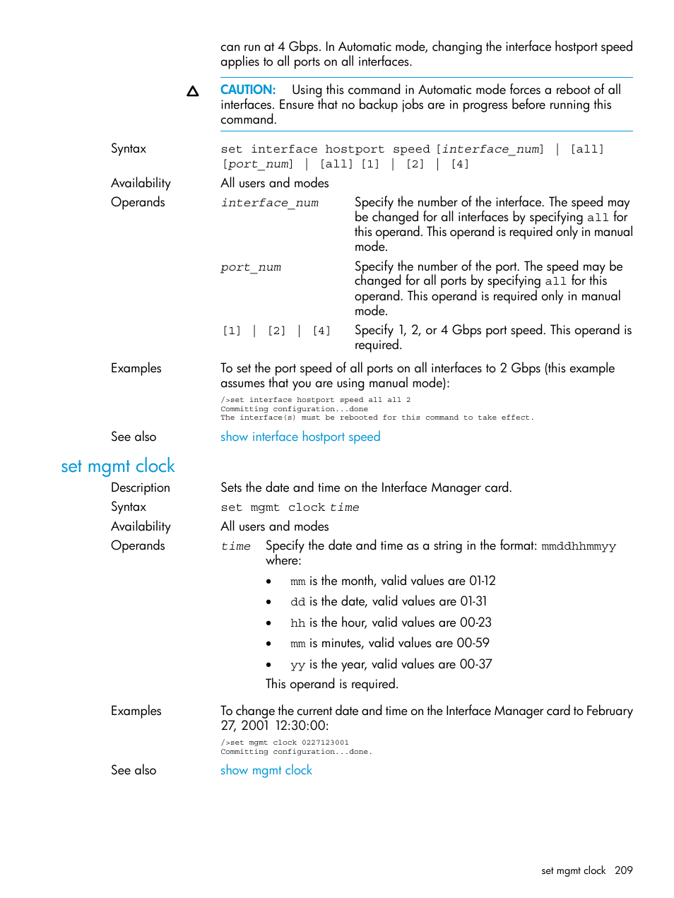 Set mgmt clock | HP Command View for Tape Libraries Software User Manual | Page 209 / 276