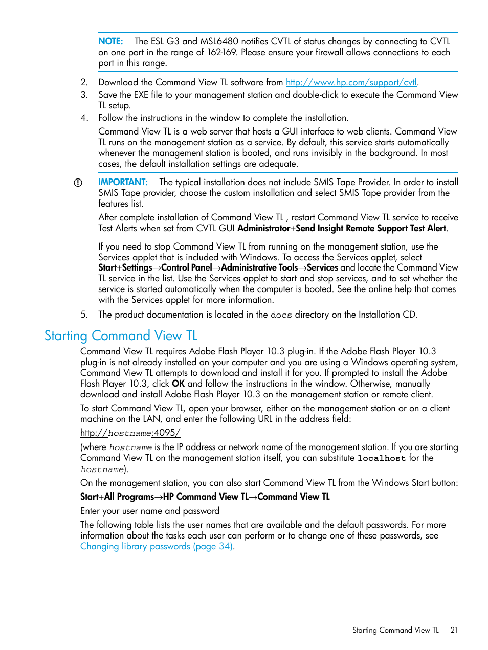Starting command view tl | HP Command View for Tape Libraries Software User Manual | Page 21 / 276
