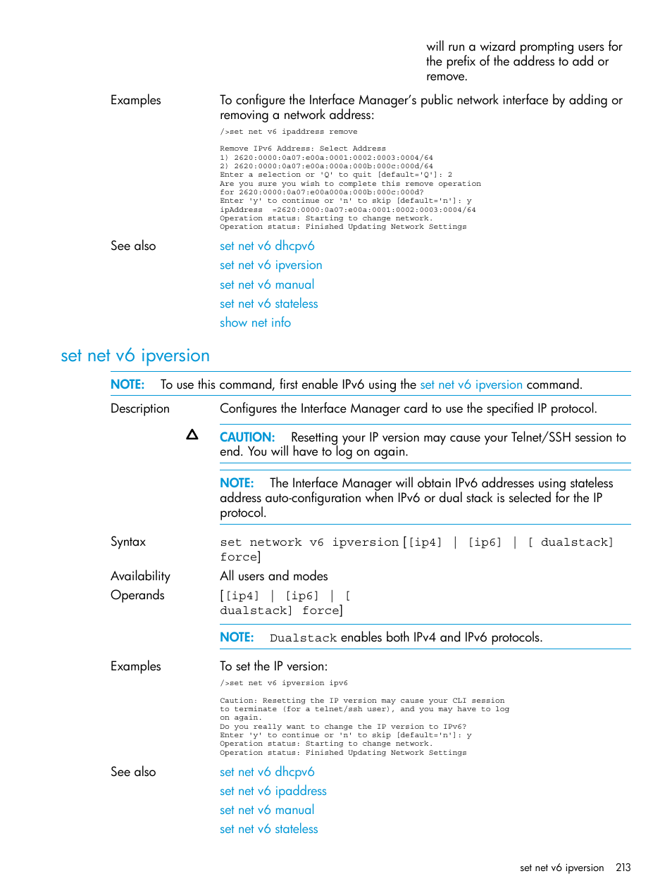 Set net v6 ipversion | HP Command View for Tape Libraries Software User Manual | Page 213 / 276