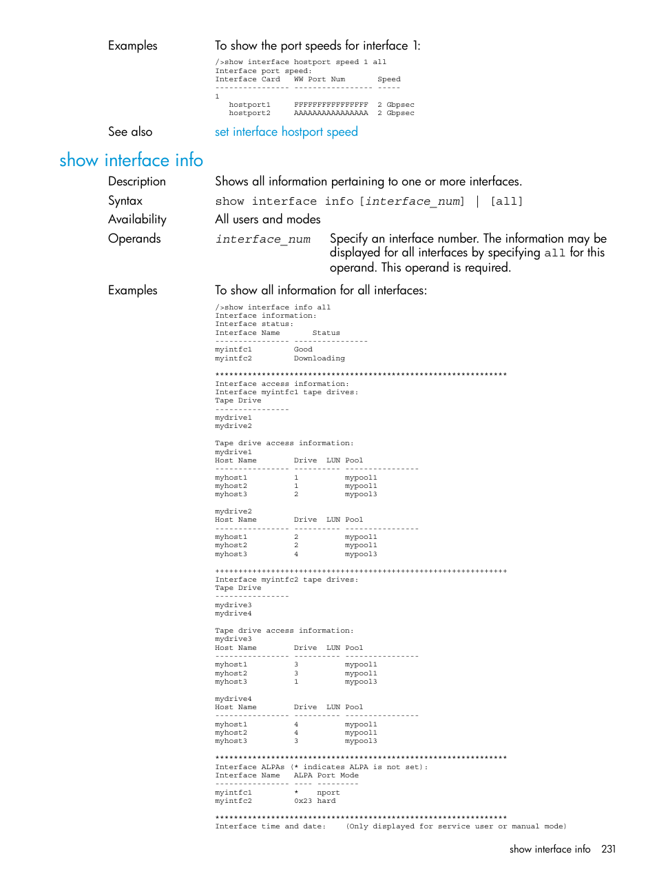 Show interface info | HP Command View for Tape Libraries Software User Manual | Page 231 / 276